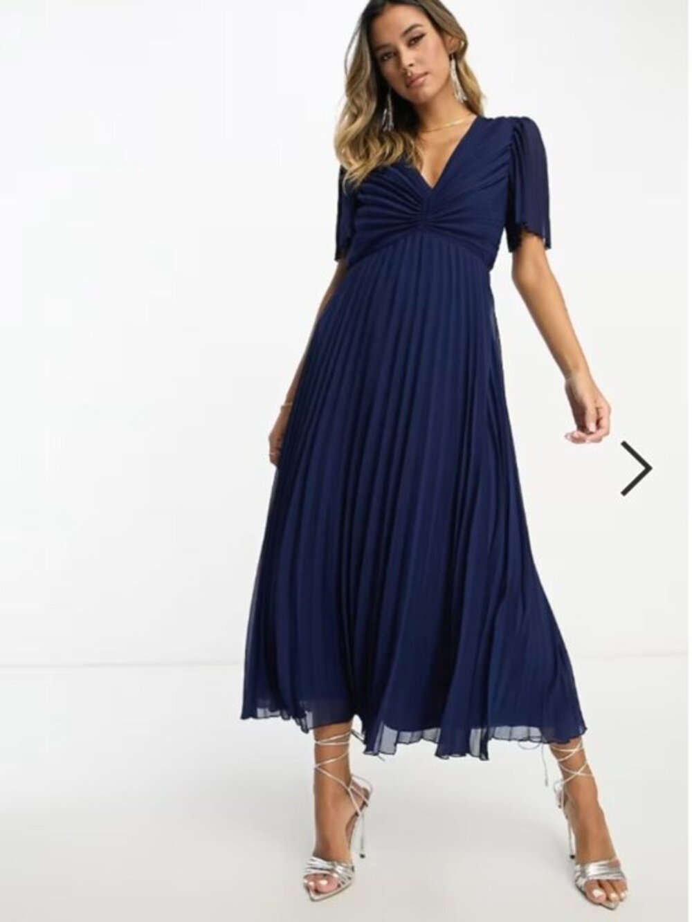 ASOS Navy Pleated Midi Dress with Flutter Sleeves size 4 US